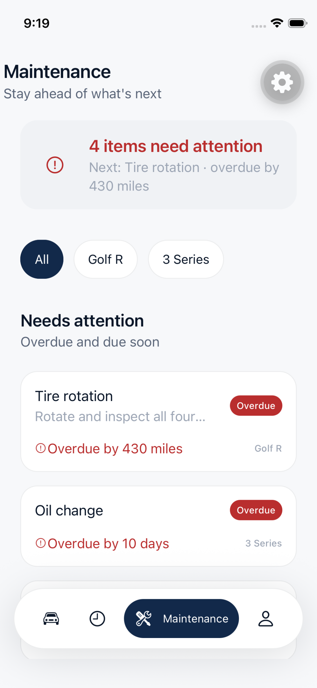 MyMotor Needs attention screenshot