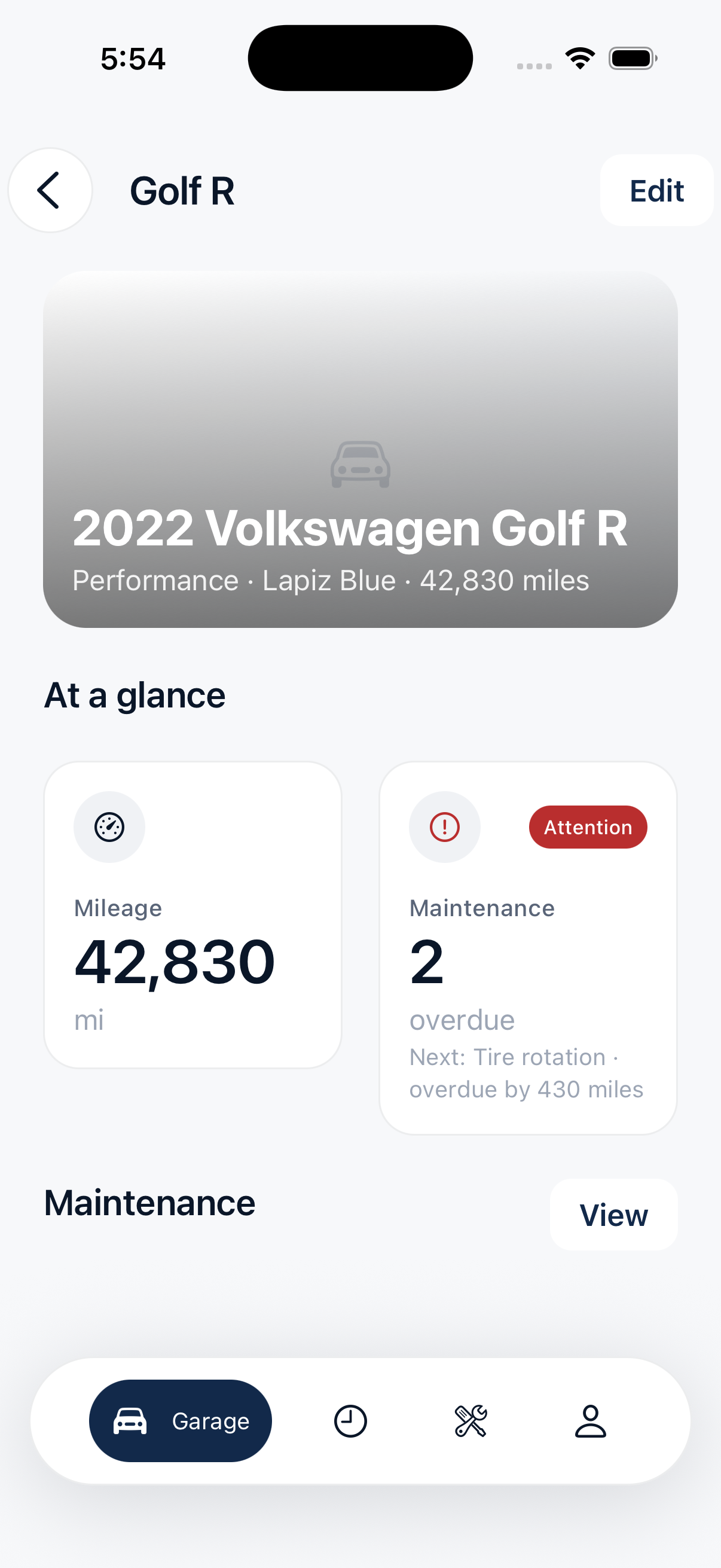 MyMotor Vehicle overview screenshot