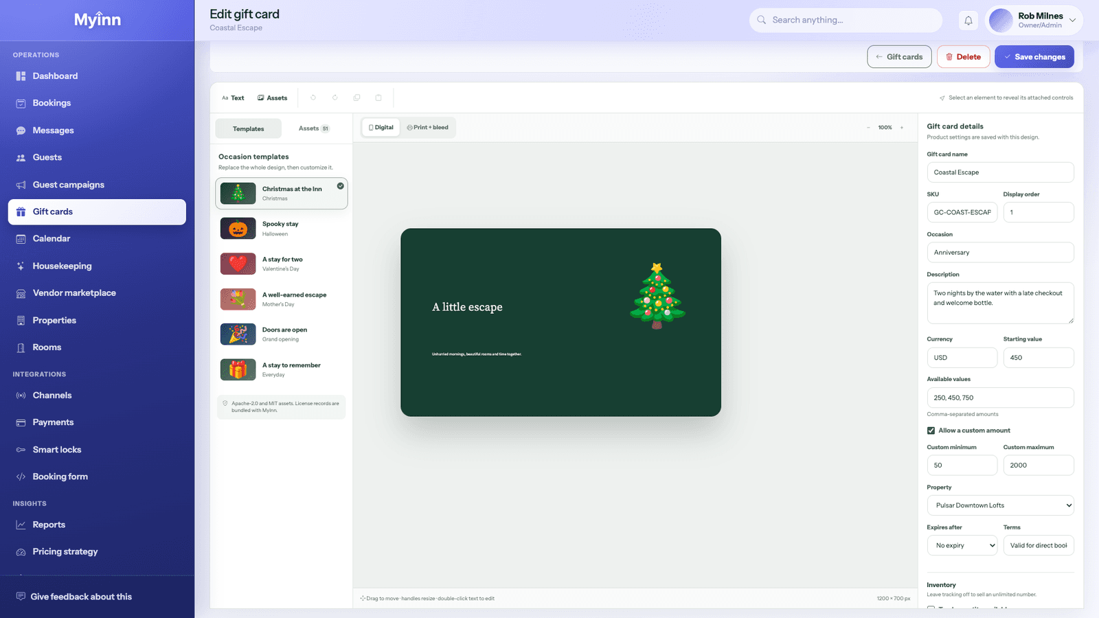 MyInn Gift card designer screenshot