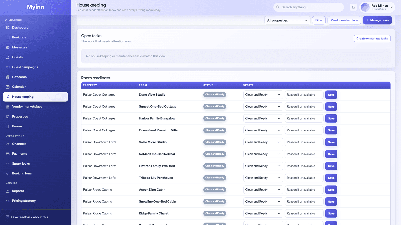 MyInn Housekeeping board screenshot
