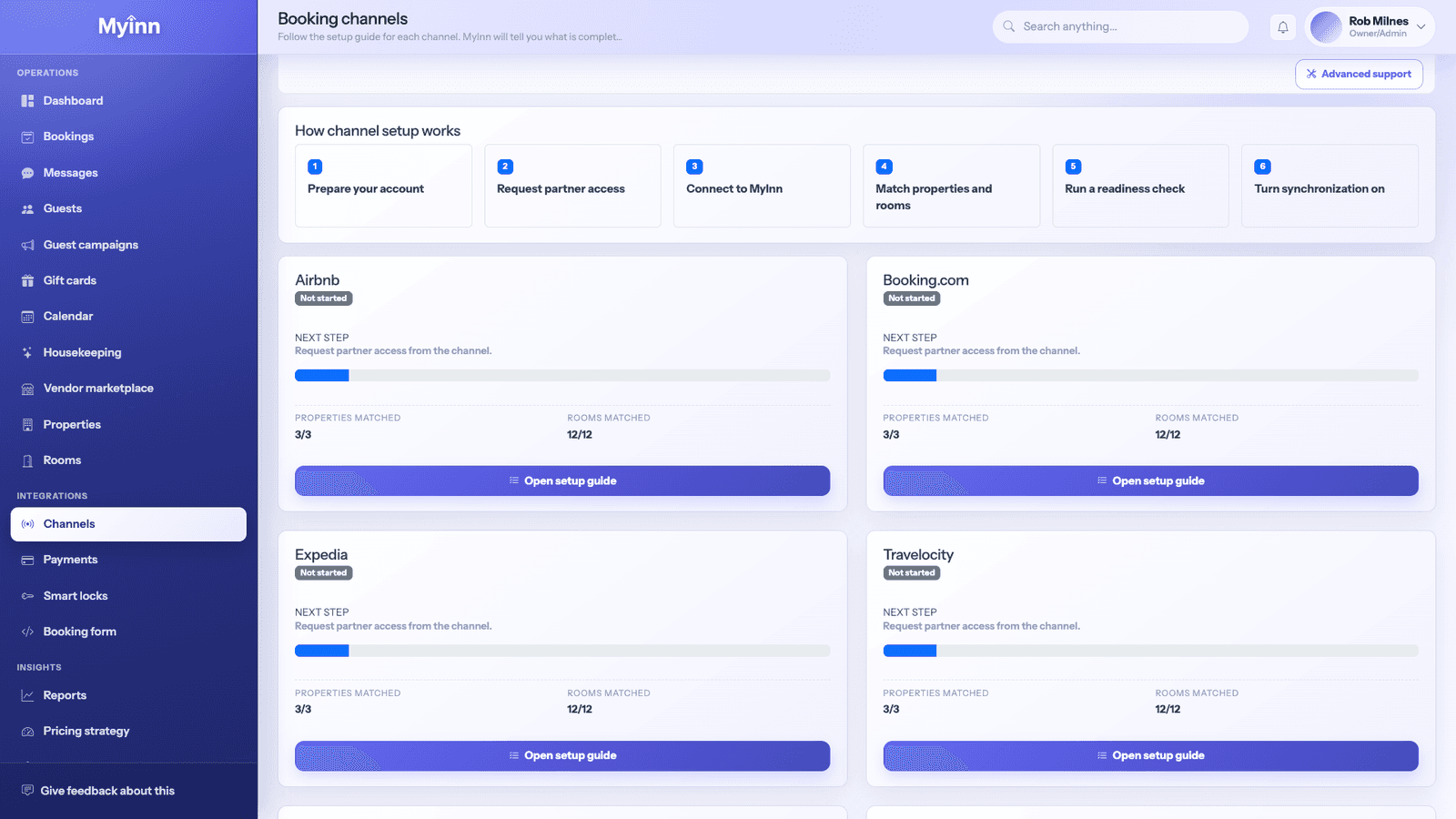 MyInn Booking channel connections screenshot