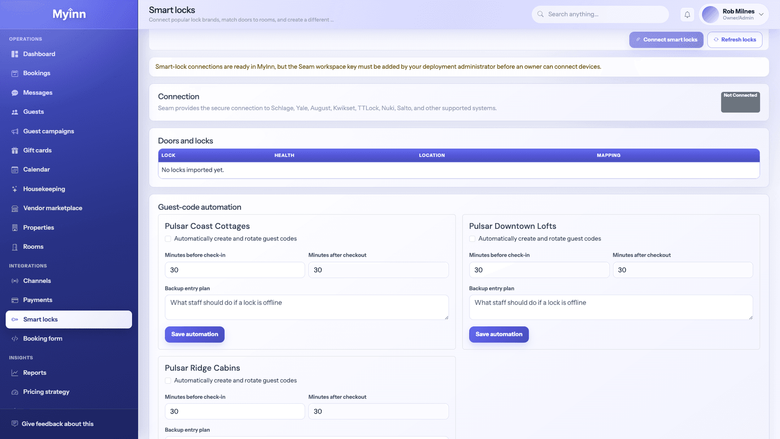 MyInn Guest access and locks screenshot