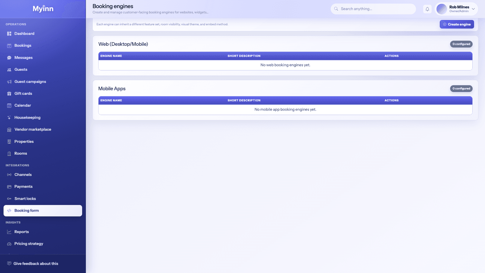 MyInn Website booking tools screenshot