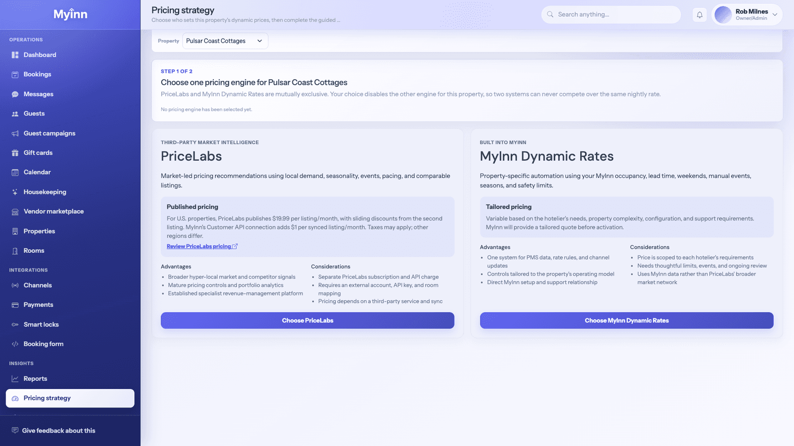 MyInn Pricing strategy screenshot