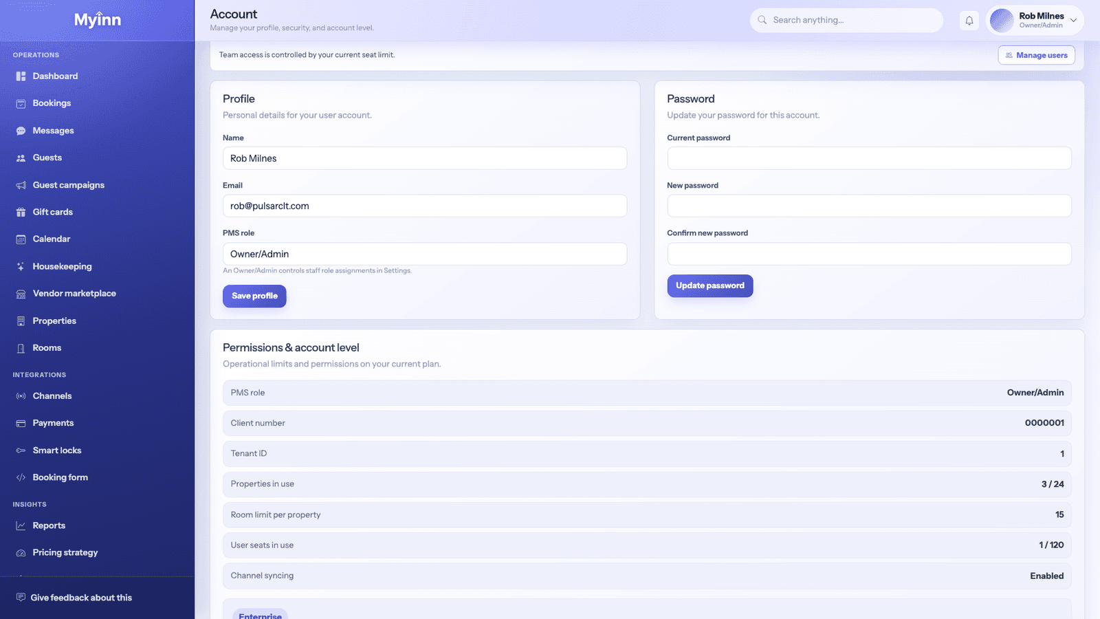 MyInn Account preferences screenshot