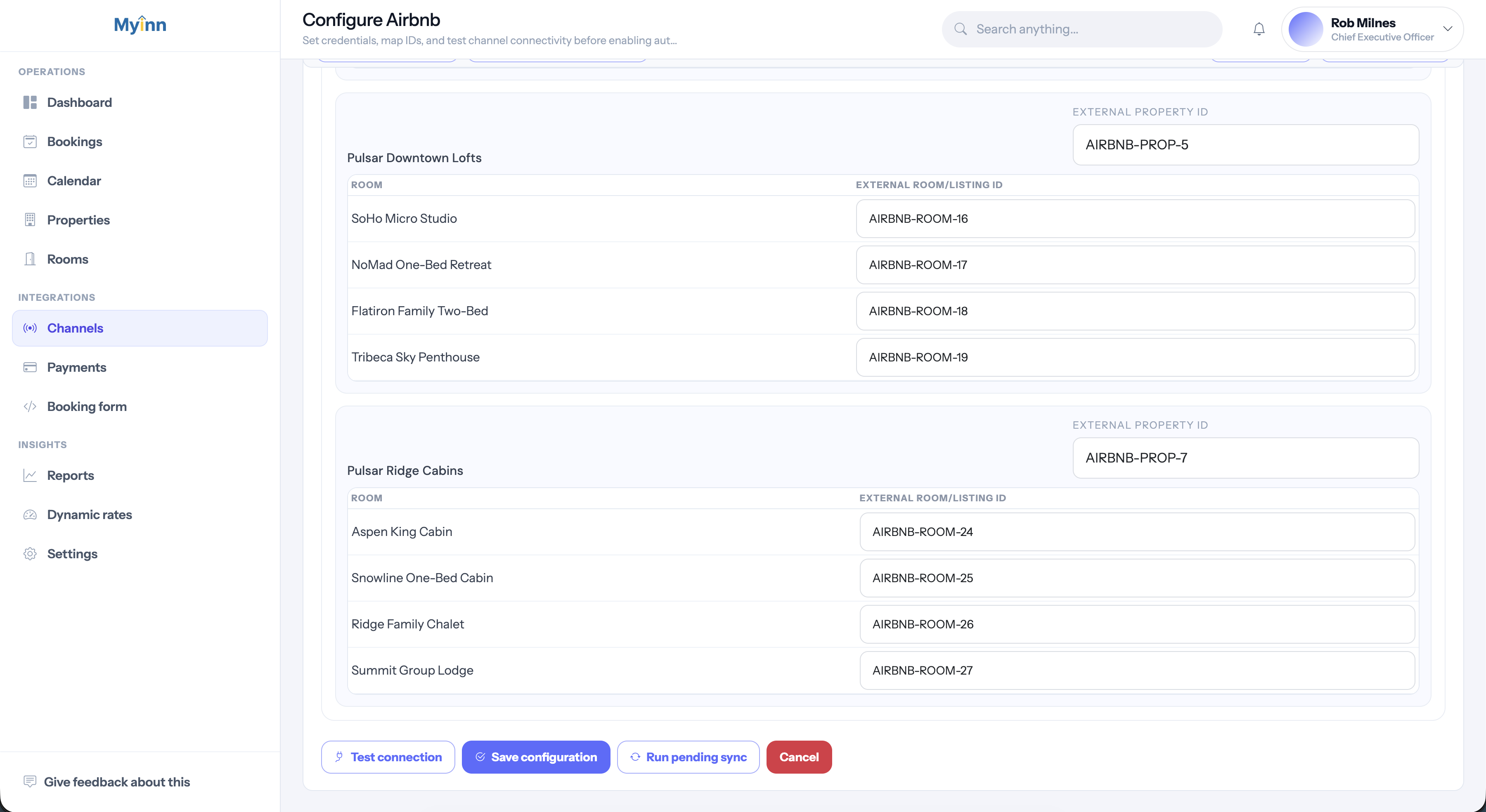 MyInn Channel Configuration screenshot