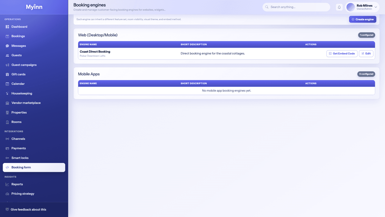 MyInn Manage direct booking experiences screenshot