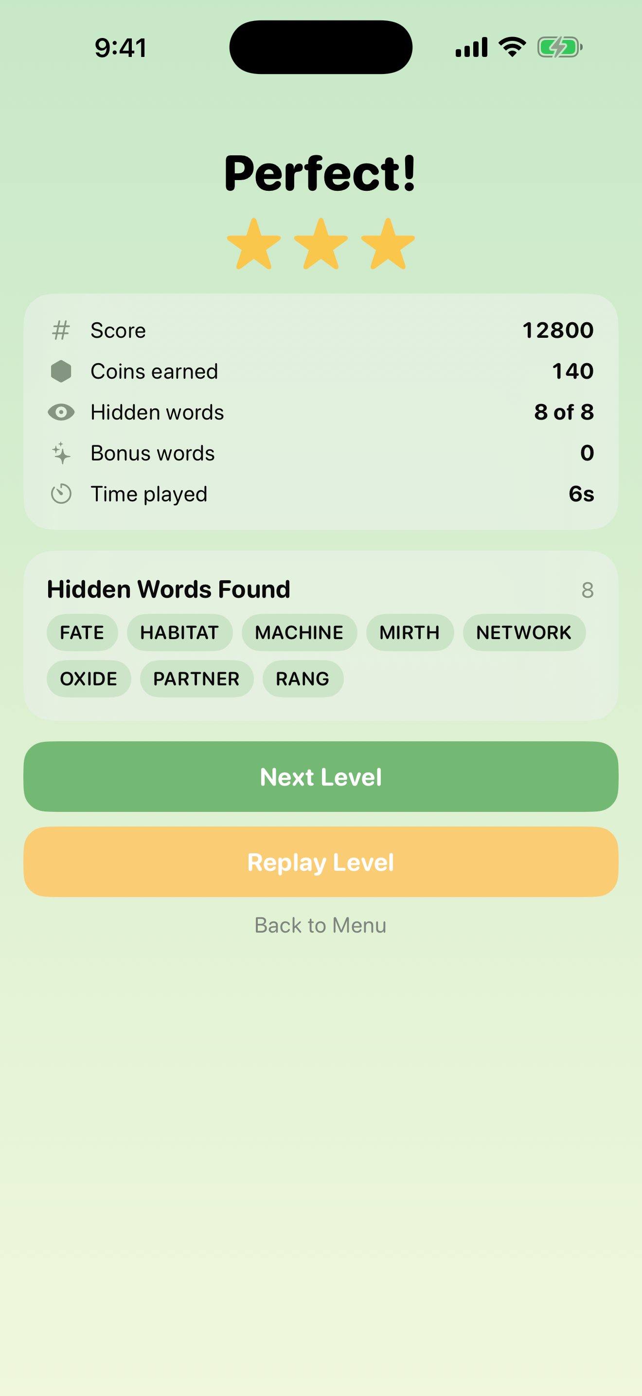PolyWords Level complete screenshot