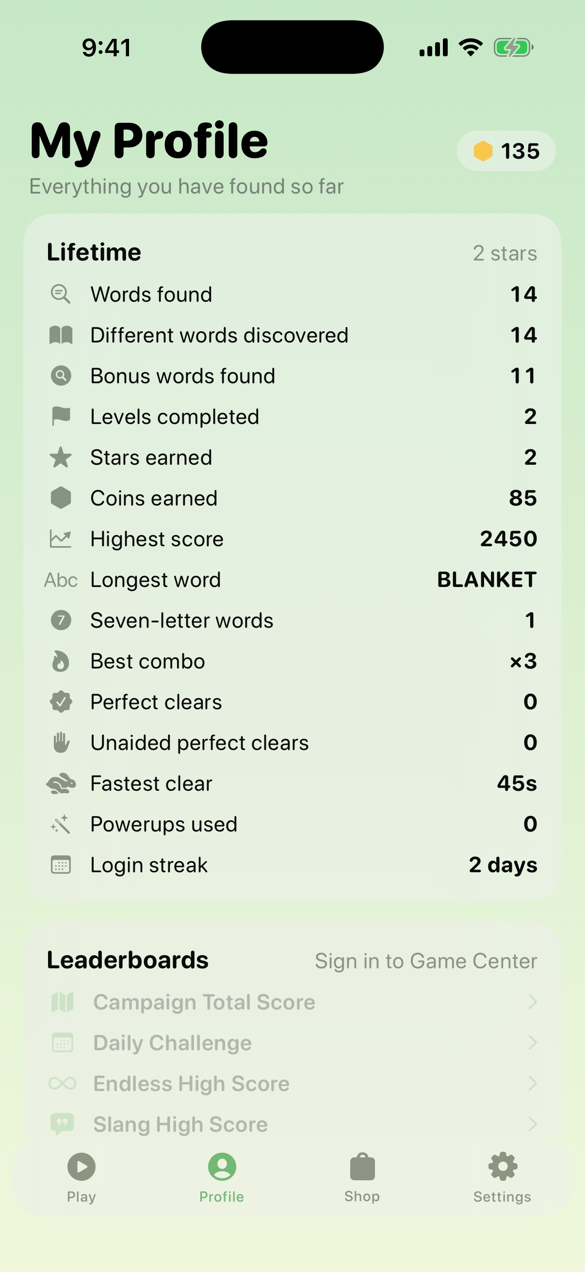 PolyWords Profile screenshot