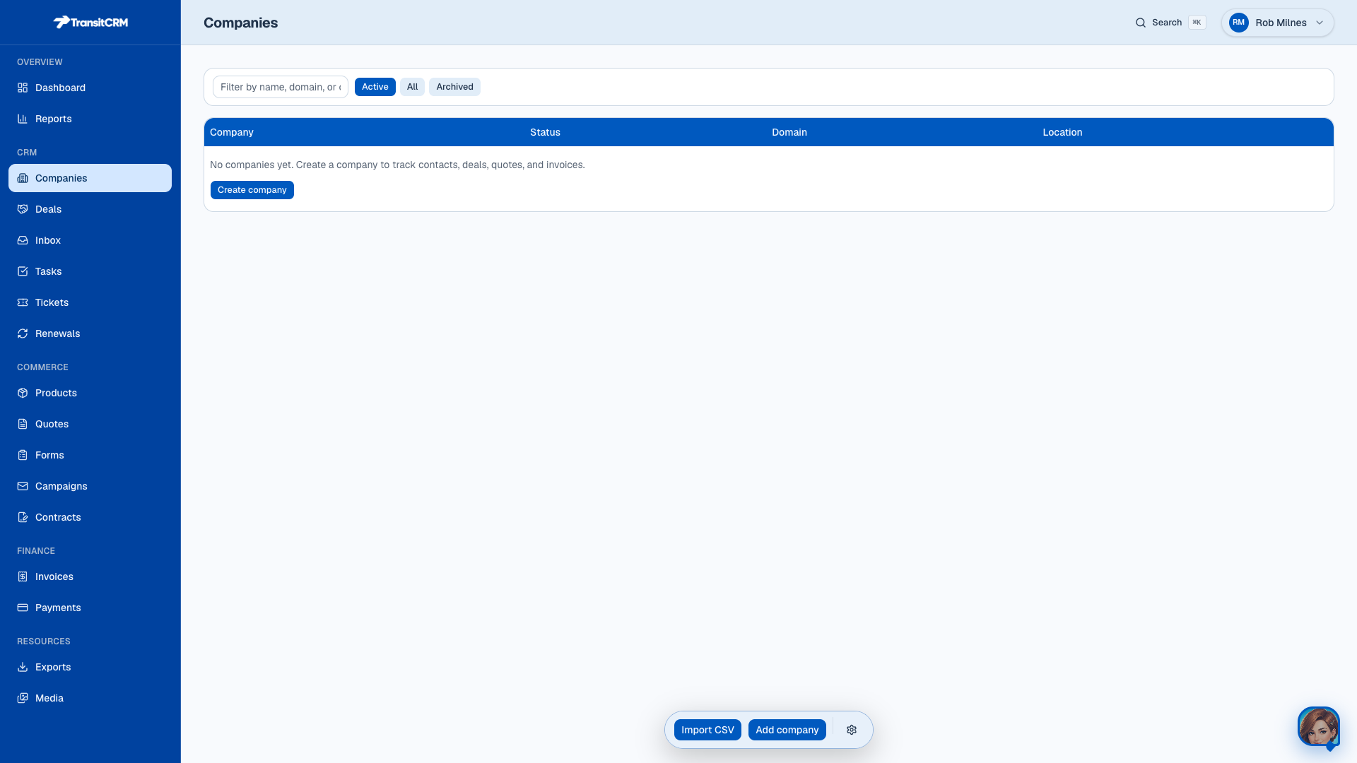 Companies list in Transit CRM