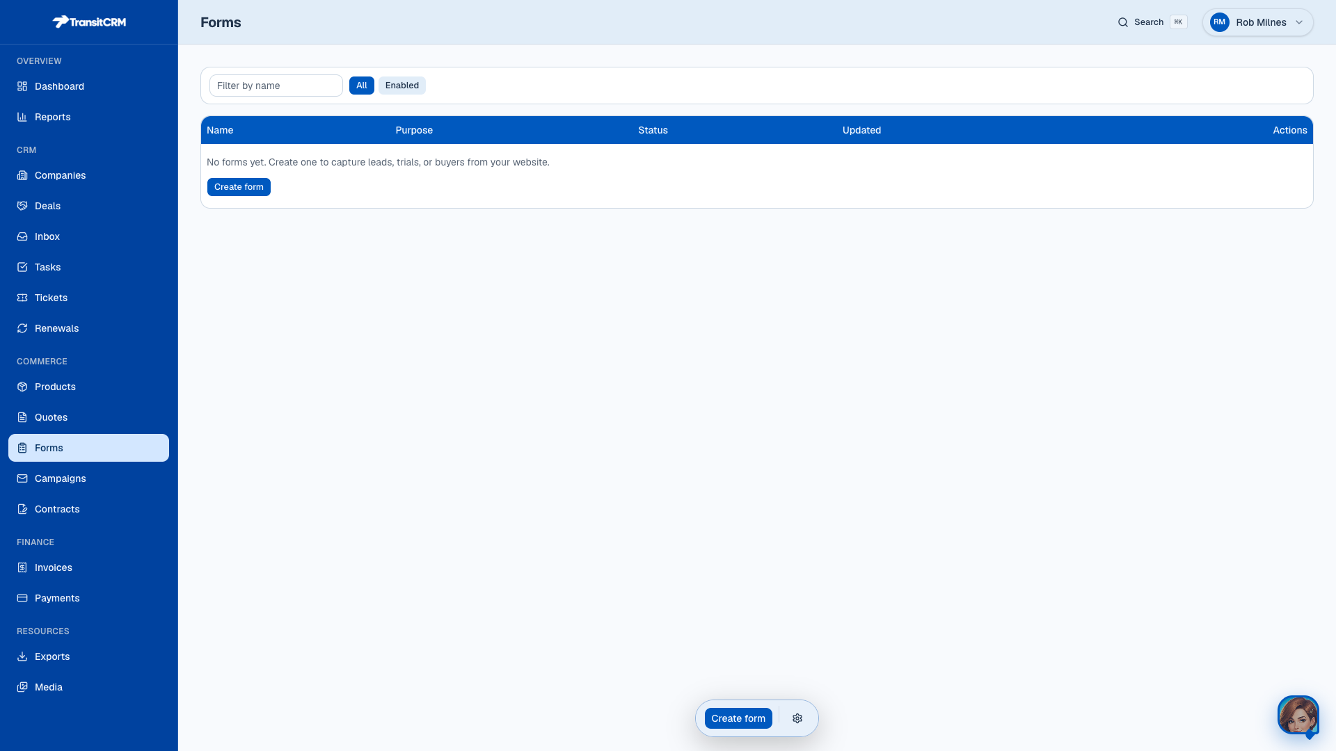 Lead forms in Transit CRM